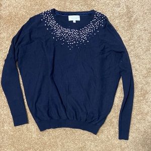 Anthropologie Angel of the North Dark Purple Pom Pom Sweater